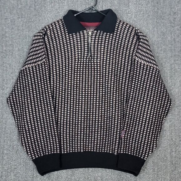 Skjaeveland Hubro Sweater Mens Small Black White Red 100% Wool Norwegian 1/4 Zip - Picture 1 of 15